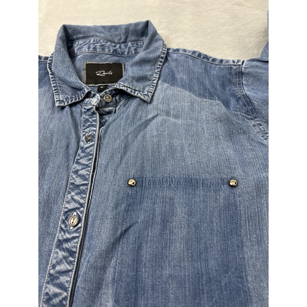 Rails Ashlyn Denim Shirt Womens Medium Dark Wash Button Front Chambray Boho - Picture 4 of 9
